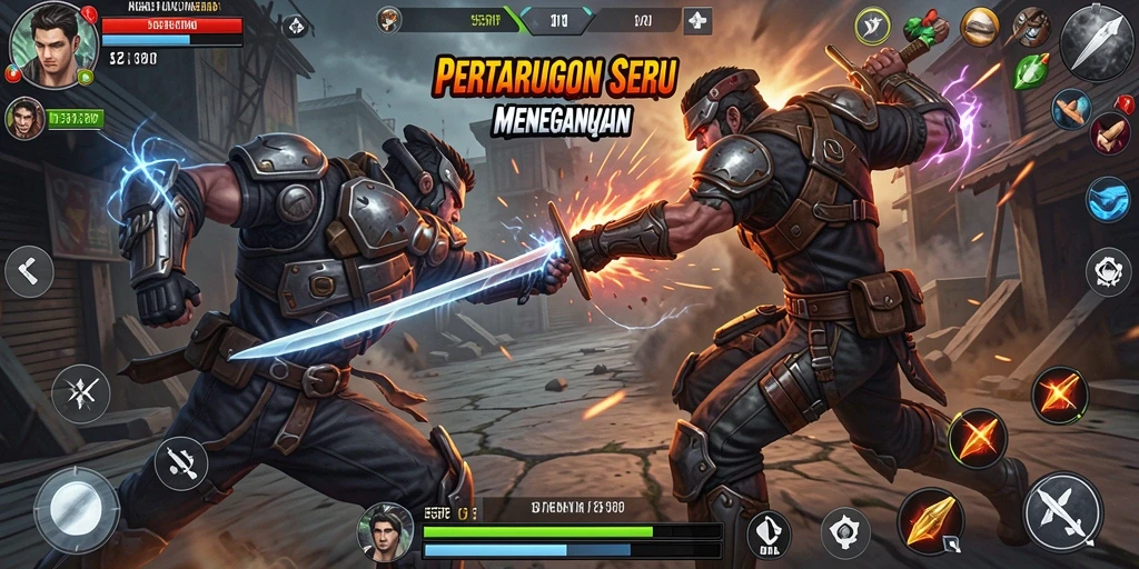 Screenshot 55RP menunjukkan aksi pertarungan yang intens dan mendebarkan.