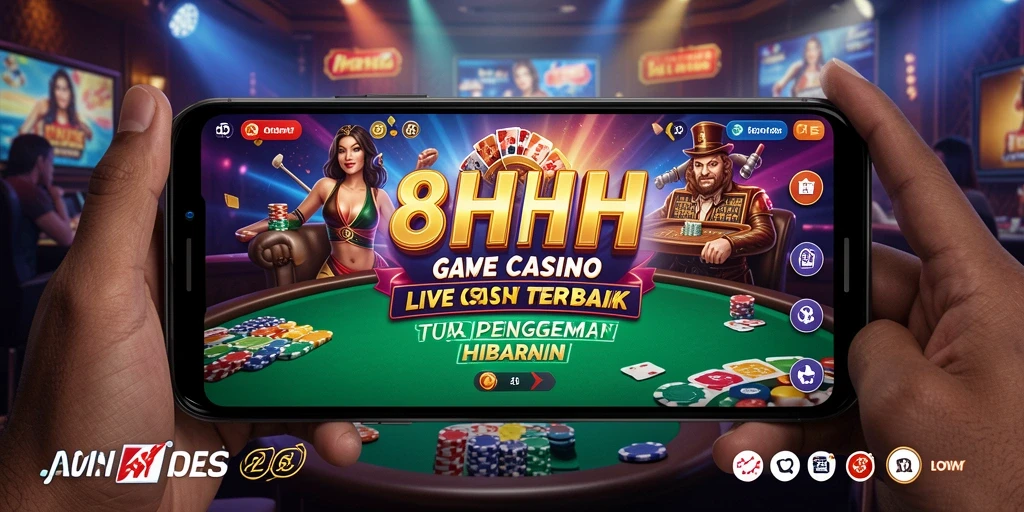 Screenshot gameplay Live Casino 8HHH dengan dealer dan pemain.