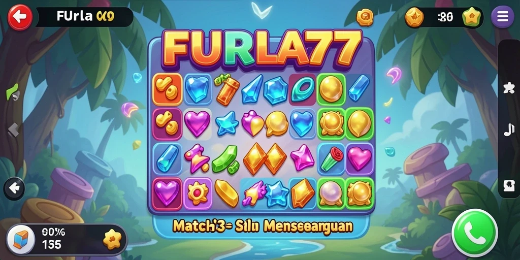 Tampilan gameplay FURLA77 dengan level Match-3 yang menantang.