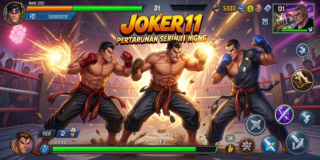 Screenshot gameplay JOKER11 menampilkan pertarungan epik yang mendebarkan.