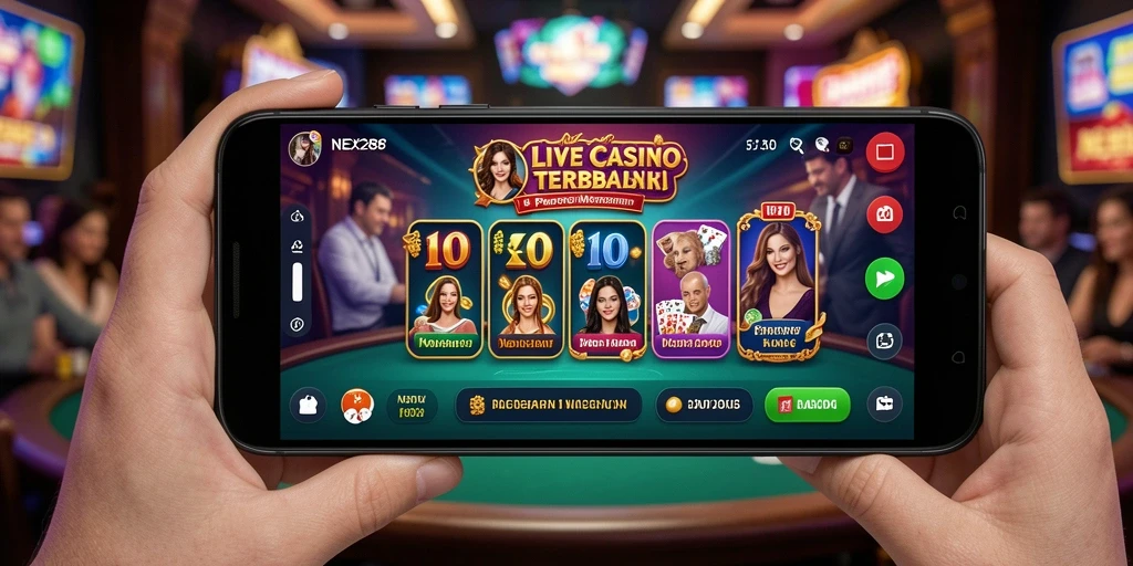 Tangkapan layar NEX288 menunjukkan dealer sedang berinteraksi dengan pemain.