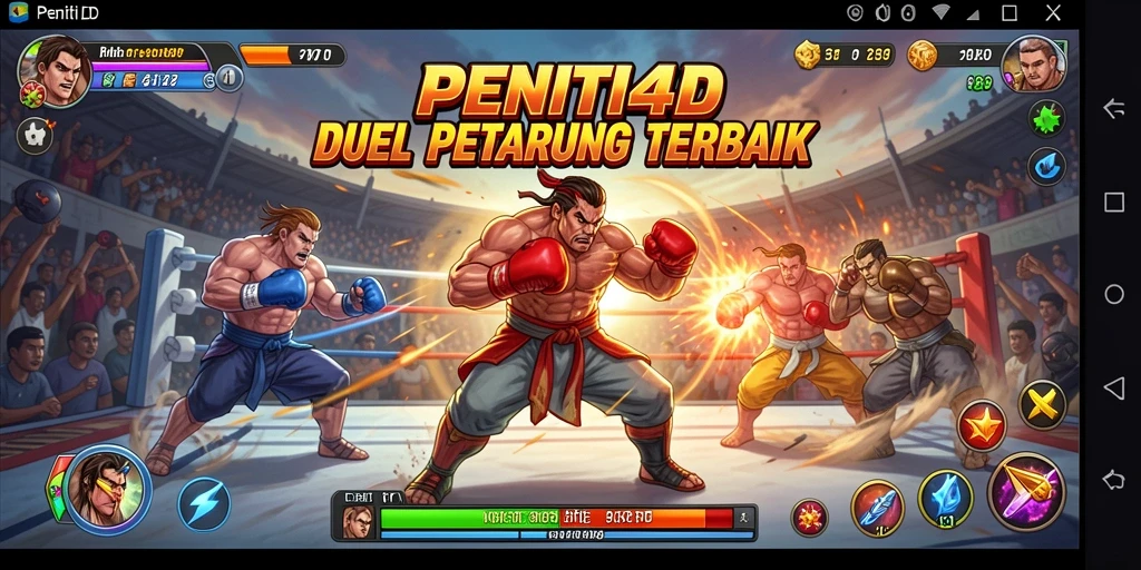 Screenshot gameplay PENITI4D yang menampilkan pertarungan seru.