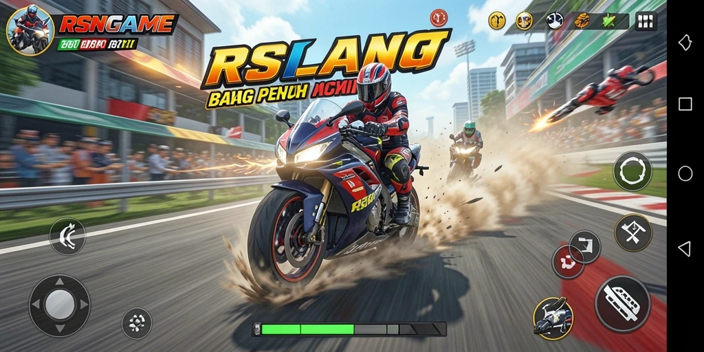 Gameplay RSNGAME menampilkan balapan motor yang mendebarkan dan penuh aksi.