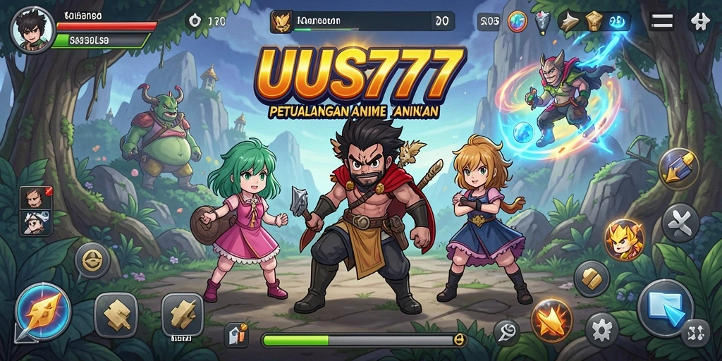 Screenshot utama UUS777 menampilkan pertarungan karakter Anime yang epik.