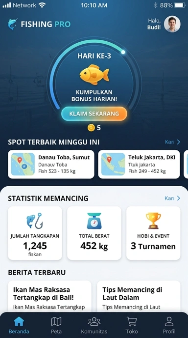 Tampilan awal aplikasi 47f yang menarik dan informatif.